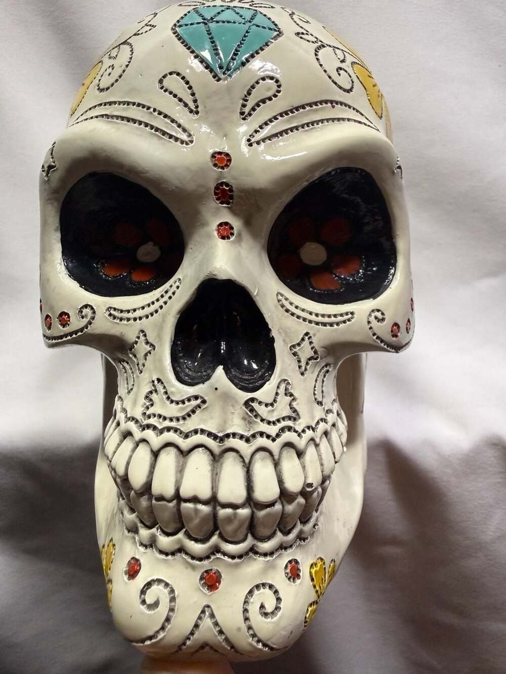 Summit Collection Day of the Dead Skull Figurine White Multicolor Resin